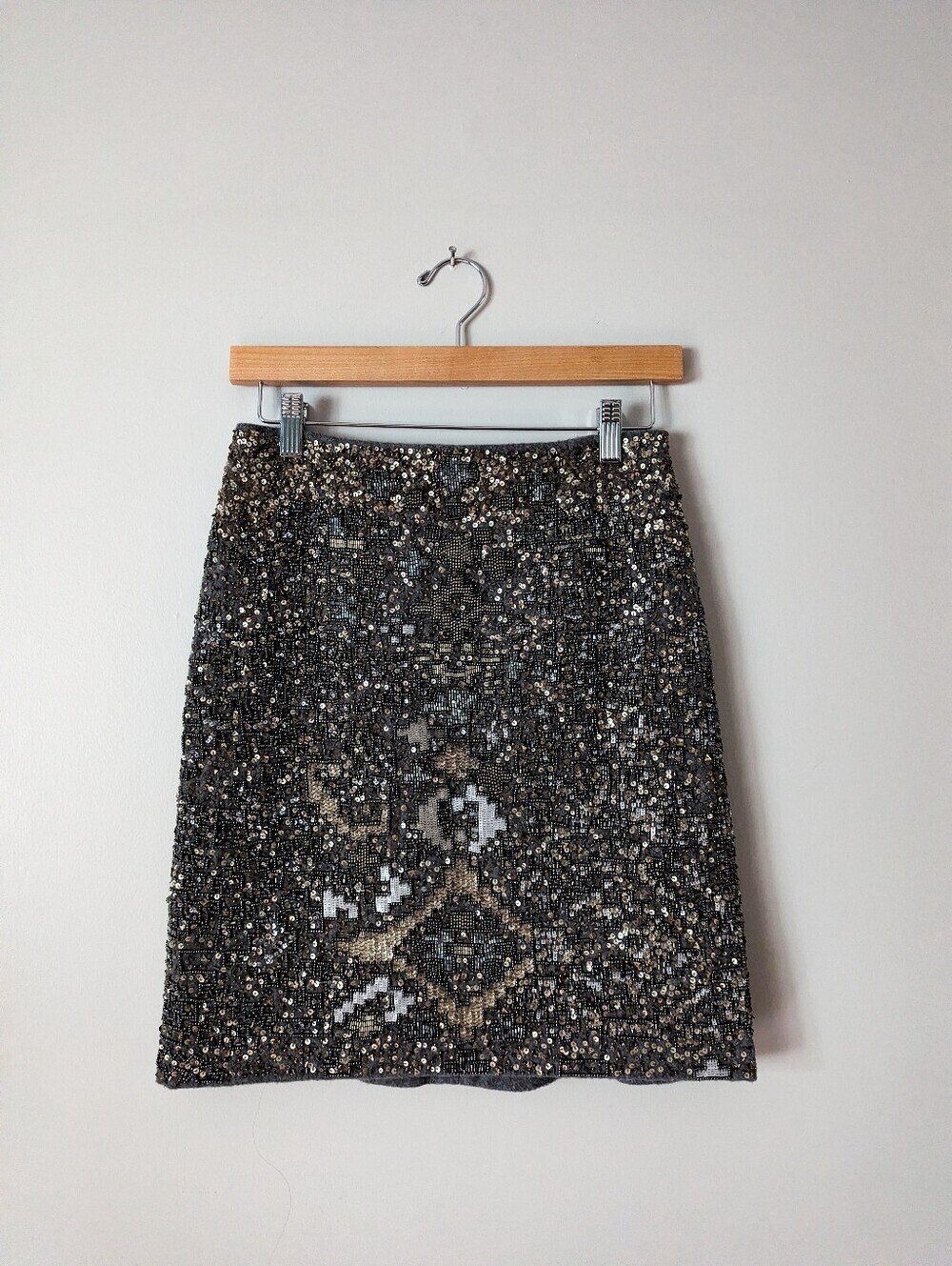 Moulinette Soures Grey Beaded Wool Skirt